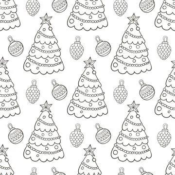 Seamless pattern with Christmas tree and decoration Stock Illustration