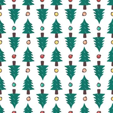 Seamless pattern with Christmas tree and garland balls Stock-Illustration