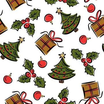 Seamless pattern with Christmas tree and gift box Stock Illustration