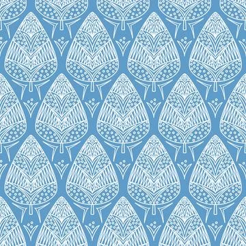 Seamless pattern Christmas tree on a blue background, gift and party decorati 스톡 일러스트