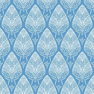 Seamless pattern Christmas tree on a blue background, gift and party decorati Illustrazione stock