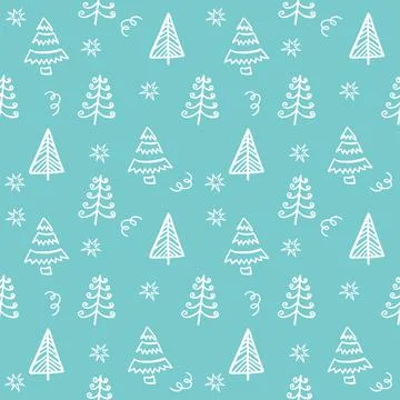 Seamless pattern with Christmas tree on blue background Stock Illustration