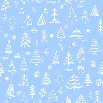 Seamless pattern with Christmas tree on blue background Stock Illustration