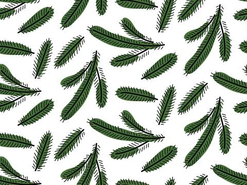 Seamless pattern with Christmas tree branches. Winter doodle. Hand Drawn Stock Illustration