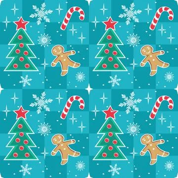 Seamless pattern with Christmas tree, candy and gingerbread イラスト素材