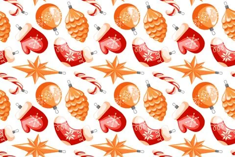 Seamless pattern with Christmas tree decoration in cartoon style. Repetitive New Stock Illustration