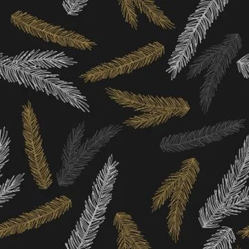 Seamless pattern with Christmas Tree Decorations hand drawn art design vector Stock Illustration