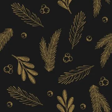 Seamless pattern with Christmas Tree Decorations hand drawn art design vector Stock Illustration