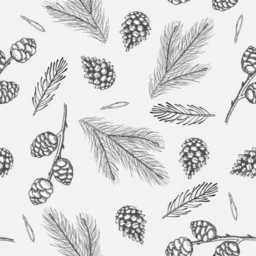 Seamless pattern with Christmas Tree Decorations hand drawn art design vector Stock Illustration