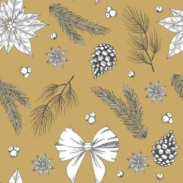 Seamless pattern with Christmas Tree Decorations hand drawn art design vector Illustrazione stock