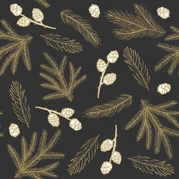 Seamless pattern with Christmas Tree Decorations hand drawn art design vector イラスト素材