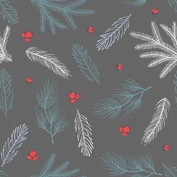 Seamless pattern with Christmas Tree Decorations hand drawn art design vector Stock Illustration