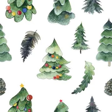 Seamless pattern of christmas tree elements, doodle, eve Stock Illustration
