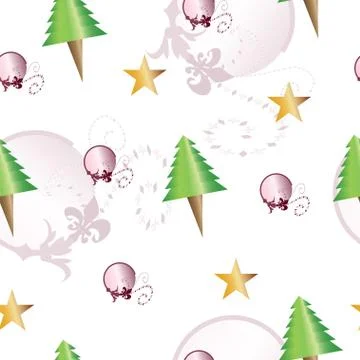 Seamless pattern with Christmas tree, stars and artistic circles vector Illustrazione stock