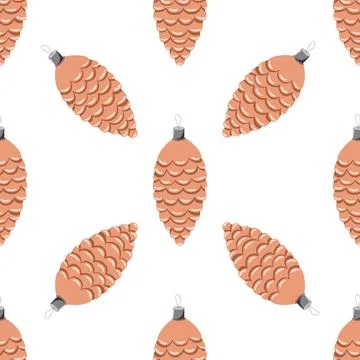 Seamless pattern with a Christmas tree toy bump on a white background. Stock Illustration