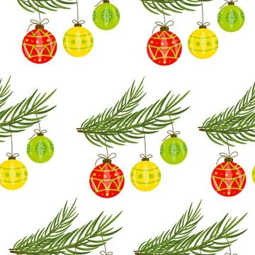 Seamless pattern with Christmas tree toys balls Stock Illustration