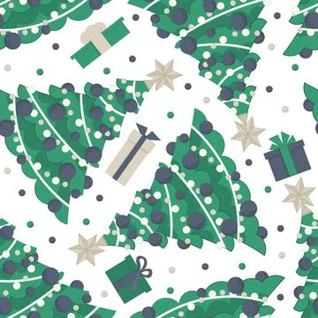 Seamless pattern with a Christmas tree. Vector flat illustration. Stock Illustration