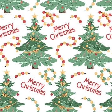 Seamless pattern with Christmas tree. Vector holiday texture in flat style. M Illustrazione stock