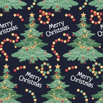 Seamless pattern with Christmas tree. Vector holiday texture in flat style... イラスト素材