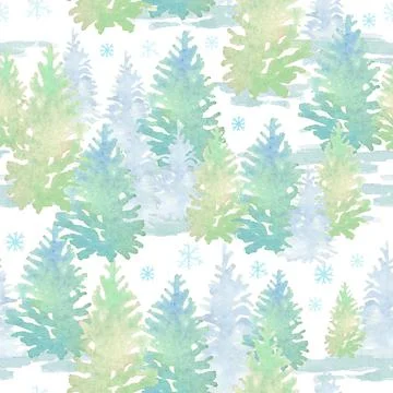 Seamless pattern Christmas tree winter forest watercolor Illustrazione stock