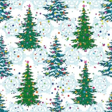 Seamless pattern, christmas trees and snowflakes Stock Illustration