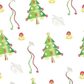 Seamless pattern with Christmas trees and bells - festive theme Stock Illustration