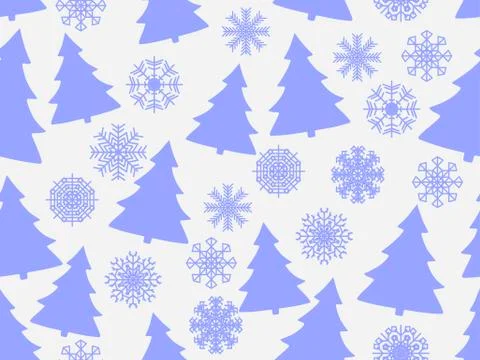 Seamless pattern with Christmas trees and snowflakes. Christmas pattern. Vect Stock Illustration