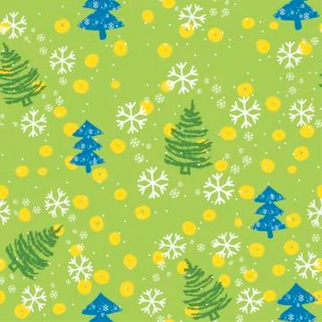 Seamless pattern with Christmas trees and snowflakes Stock Illustration