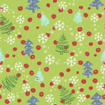 Seamless pattern with Christmas trees and snowflakes Stock Illustration