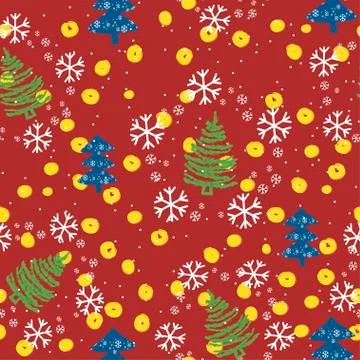 Seamless pattern with Christmas trees and snowflakes Stock Illustration