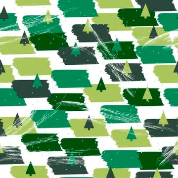 Seamless pattern with Christmas trees and snow. New year, holiday Stock Illustration