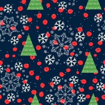 Seamless pattern with Christmas trees and snow - Vector Stock Illustration