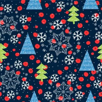 Seamless pattern with Christmas trees and snow - Vector Stock Illustration