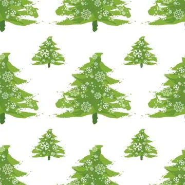 Seamless pattern with Christmas trees and snow. Xmas tree hand drawn, template Stock Illustration