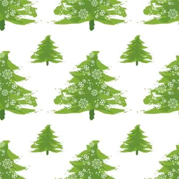 Seamless pattern with Christmas trees and snow. Xmas tree hand drawn, template Stock Illustration