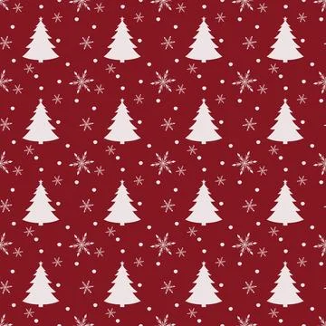Seamless pattern with Christmas trees and snowflakes Stock Illustration