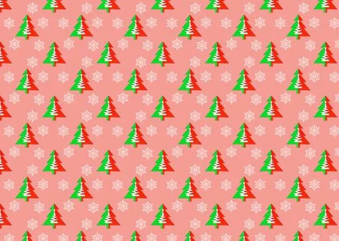Seamless pattern with christmas trees and snowflakes on a pink background. Stock Photos