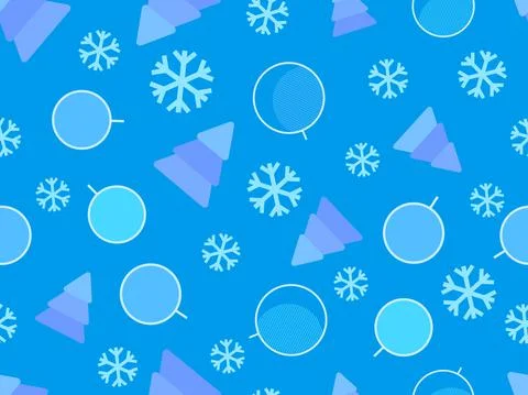 Seamless pattern with Christmas trees, Christmas balls and snowflakes Stock Illustration