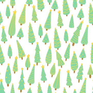 Seamless pattern with Christmas trees. Cute hand drawn fir trees in garlands. Stock Illustration