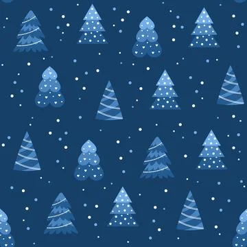 Seamless pattern with Christmas trees on a dark blue background Stock Illustration