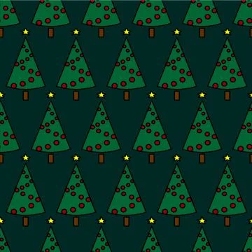 Seamless Pattern Of Christmas Trees Decorated With Christmas Balls And Stars. Stock Illustration