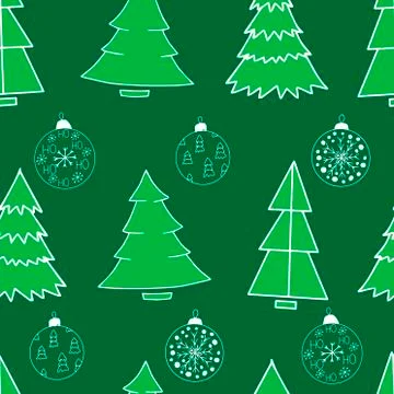 Seamless pattern with Christmas trees of different shapes in light green on a Stock Illustration