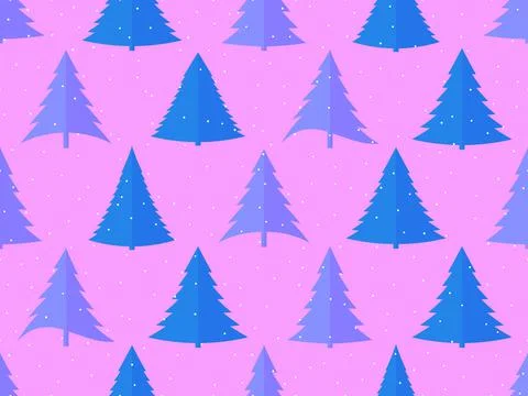 Seamless pattern with Christmas trees in a flat style. Blue Christmas trees o Stock Illustration