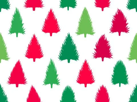 Seamless pattern with Christmas trees green and red color on white background Stock-Illustration
