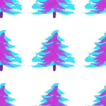 Seamless pattern with Christmas trees in neon color. Xmas tree hand drawn, te Stock Illustration