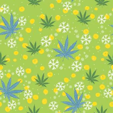 Seamless pattern with Christmas trees, snowflakes and cannabis leaves Illustrazione stock