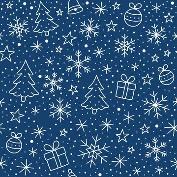 Seamless pattern with Christmas trees, snowflakes, stars and gifts. Stockillustratie