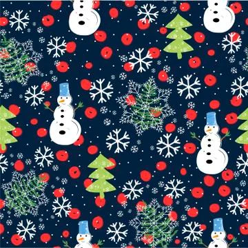 Seamless pattern with Christmas trees, snowman and snow - Vector Illustrazione stock