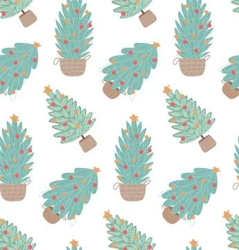 Seamless pattern with Christmas trees. Vector wallpaper in flat style 스톡 일러스트