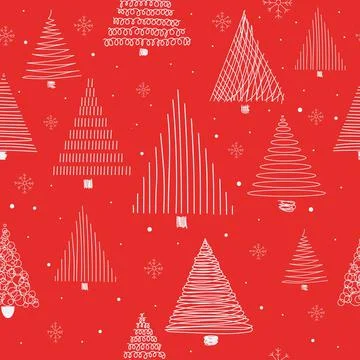 Seamless pattern with Christmas trees. White sketches of Christmas trees on a Illustrazione stock